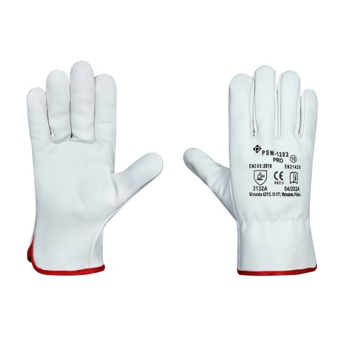 PSW-1202 Pro Rękawice całoskórzane z bydlęcej skóry licowanej, białe
